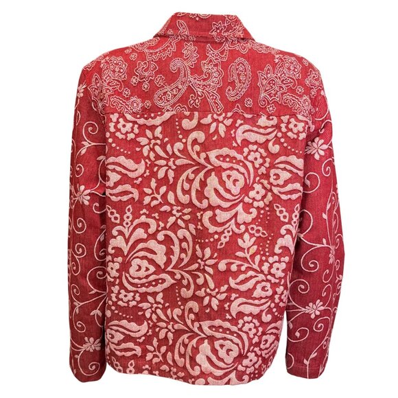 Coldwater Creek Button Down Womens L Red Cotton Blend Floral Paisley Print - Picture 2 of 7